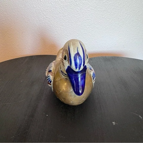 Vintage Mexican Tonala Pottery and Brass Duck - Picture 6 of 8